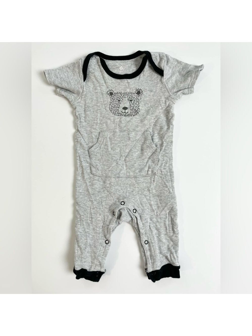 🩵 4/$20 Gray Bear Print Kids One‎ Piece Short Sleeve Romper